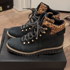 Cole Haan Women's Black and Leopard Lace-Up Boots